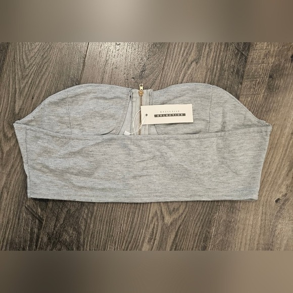 szL Womens NWT Gray Sleeveless Strapless Gold Zippered Bustier Crop Bra Top Sexy - Picture 9 of 11